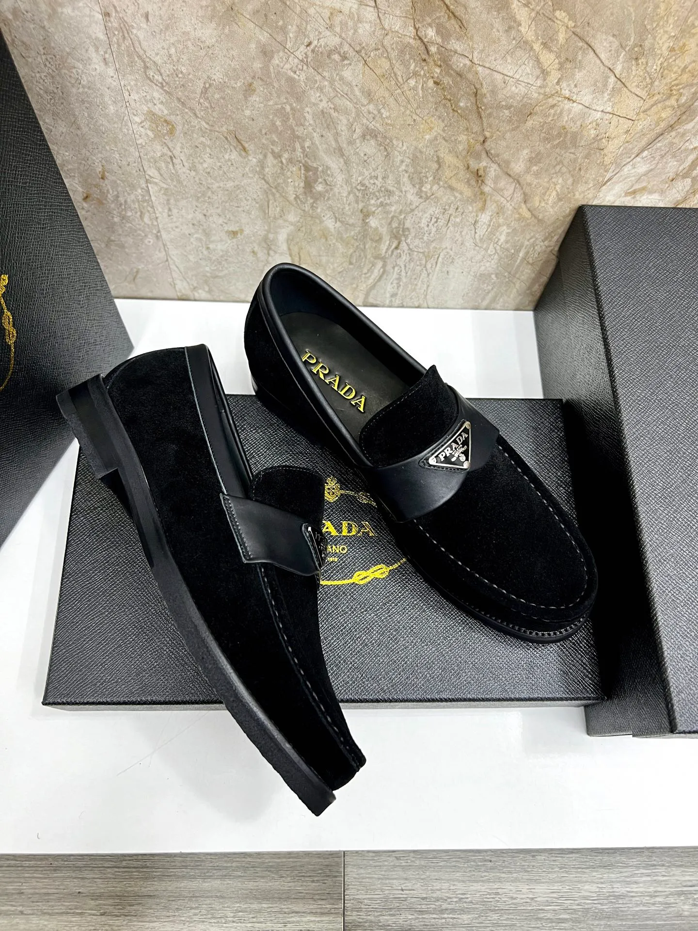 PRADA~ Size: 38-44 (customized 45/46 P: 💰880 P's original official website new high-end men's leather shoes, top-quality original replicas, made of imported open edge beads/calf leather, calf leather breathable lining, original leather outsole!